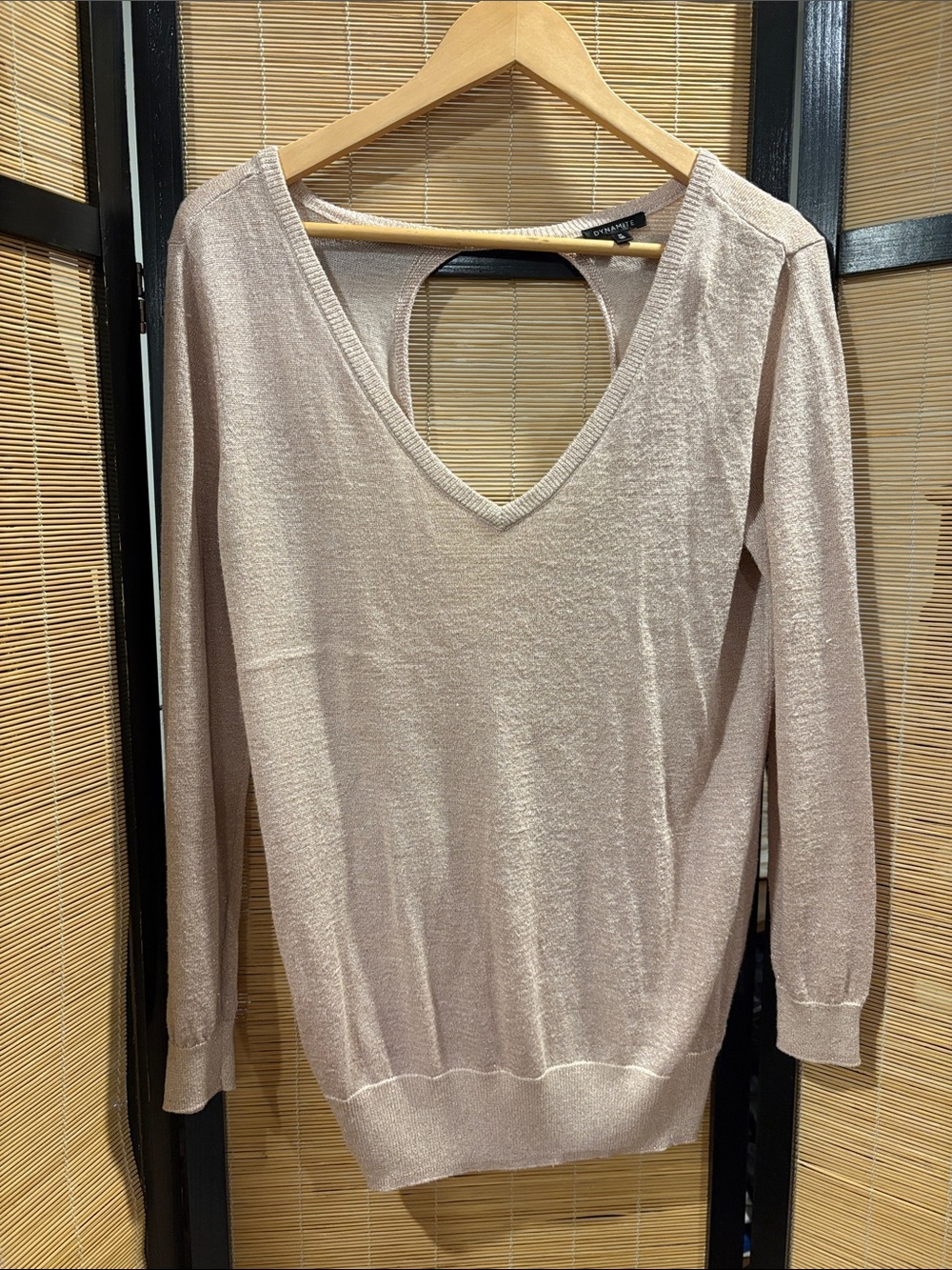 Light Pink shimmer V-Neck Women's Sweater